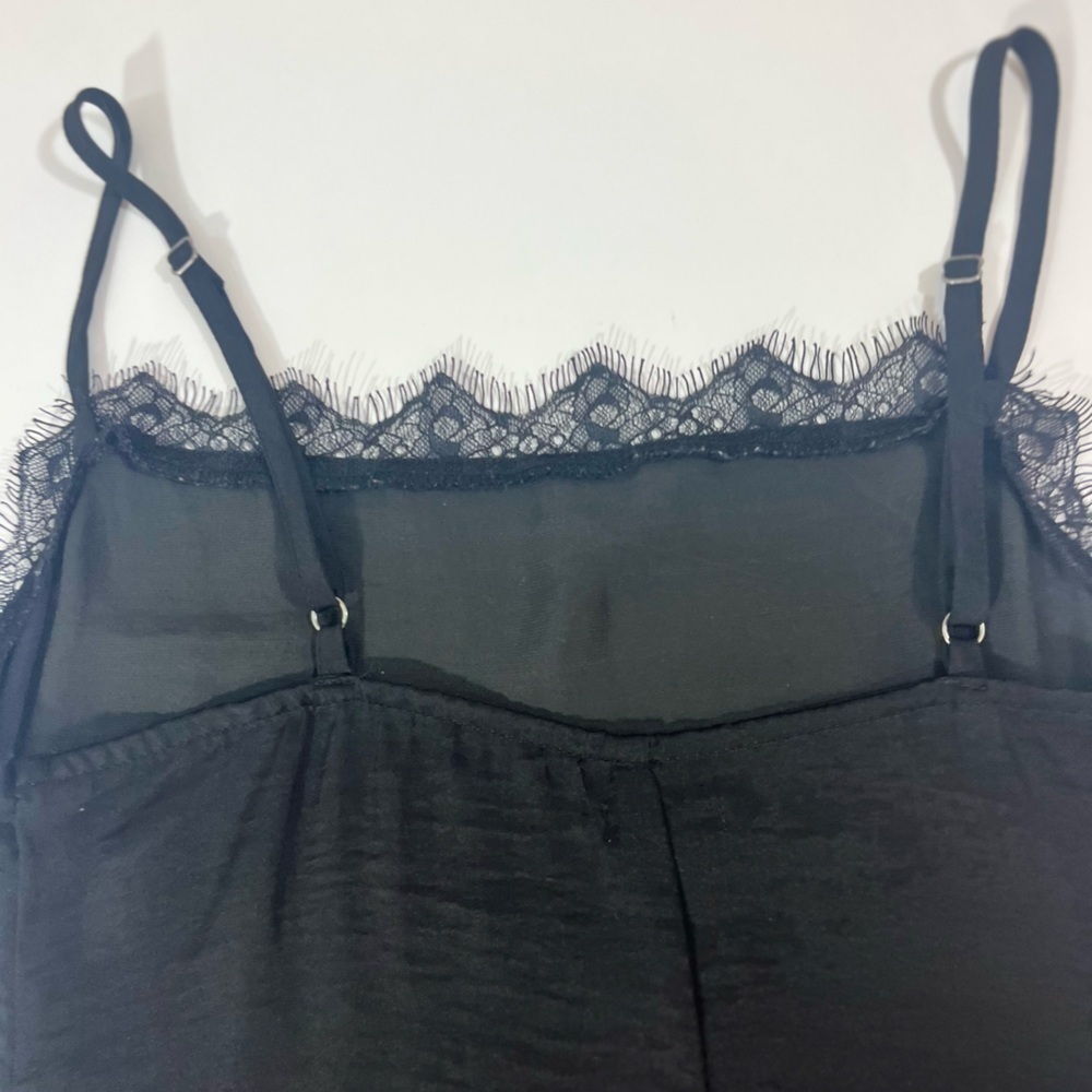 HOLLISTER Y2K Black Slip Baby doll Dress Lace Trim Size XS Sheer Silky Feel - Picture 6 of 6